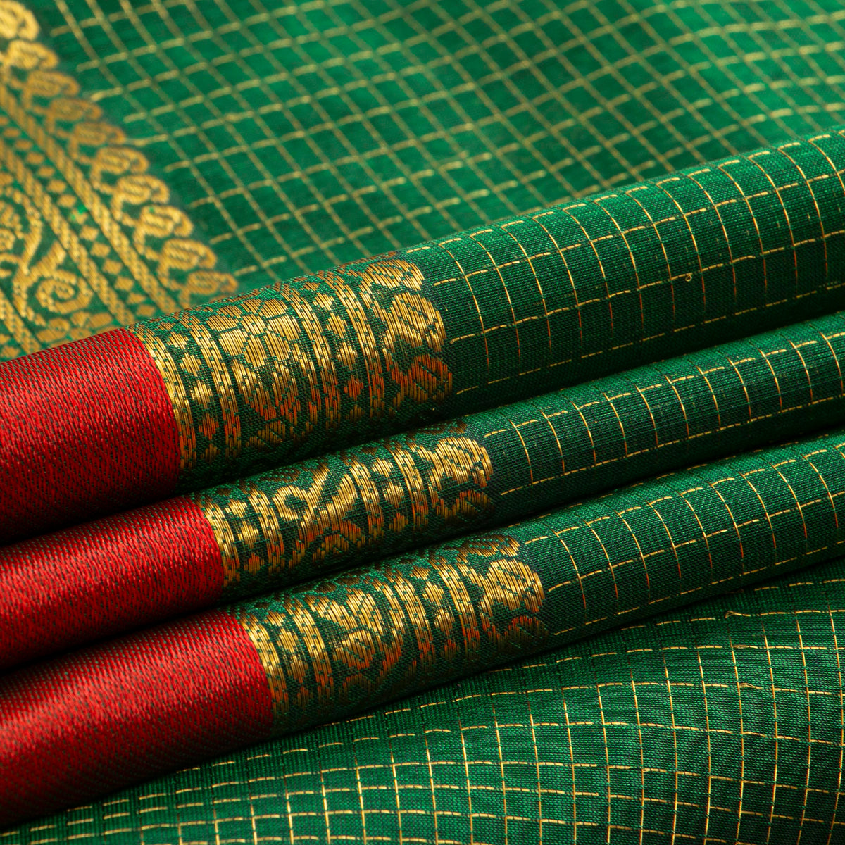 Green And Red Kanchi Silk Cotton Saree For Festive Wear VP SC 293