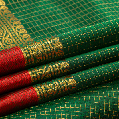 Green And Red Kanchi Silk Cotton Saree For Festive Wear VP SC 293