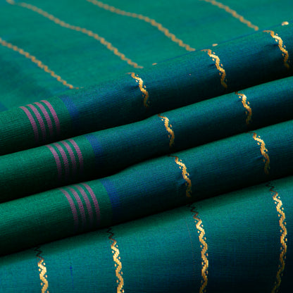 Green Dual Shade Kanchipuram Silk Saree With Veldhari Stripes For Festive Wear PV ABI 50981