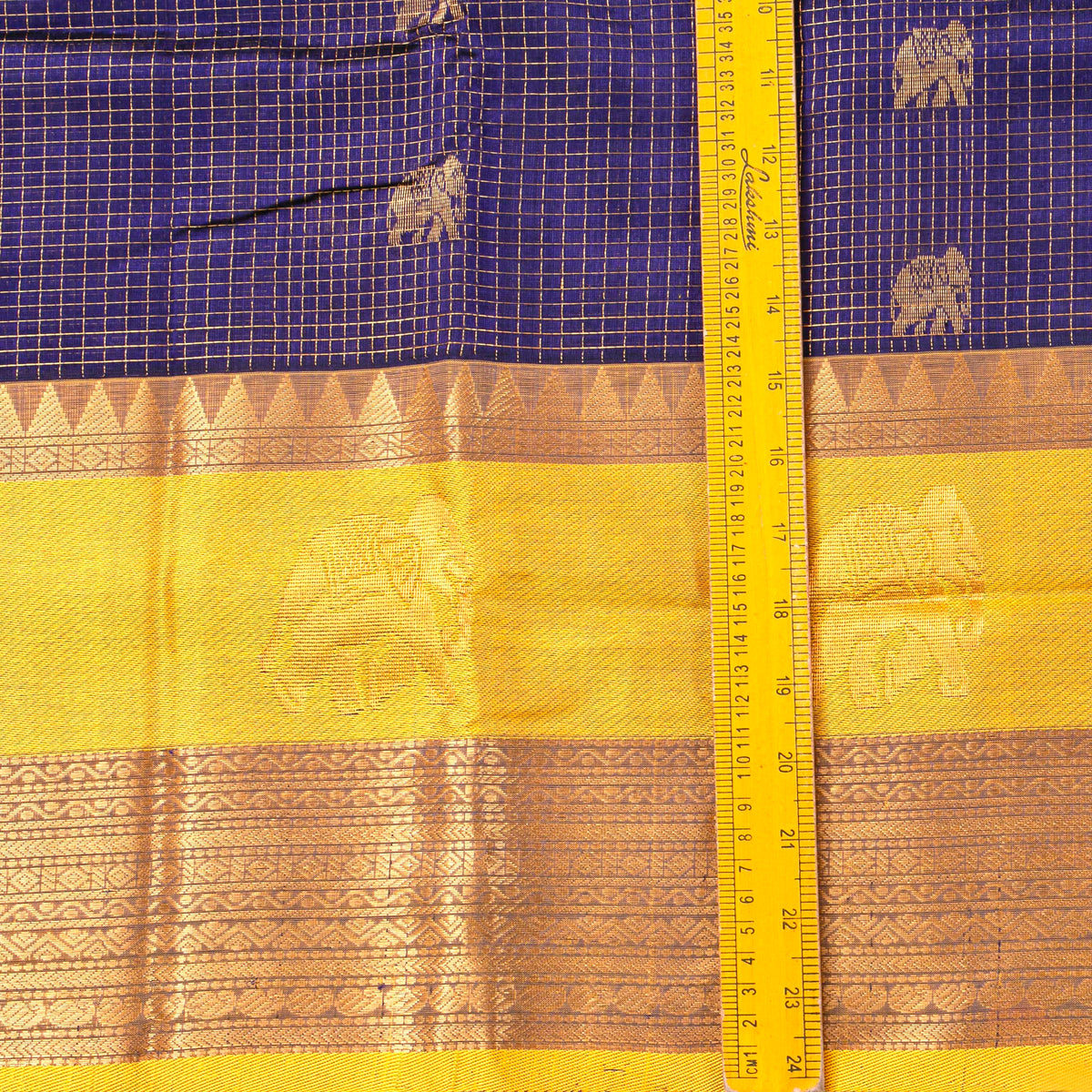 Blue And Yellow Kanchi Silk Cotton Saree For Festive Wear VP SC 294
