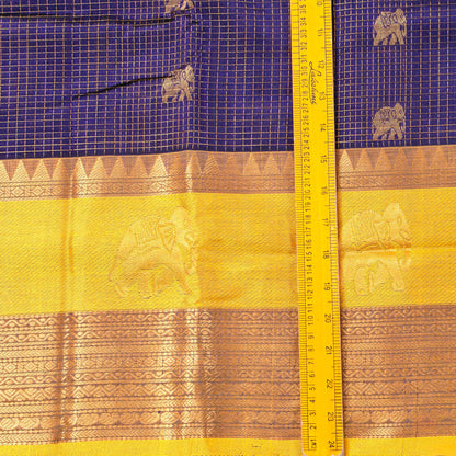 Blue And Yellow Kanchi Silk Cotton Saree For Festive Wear VP SC 294