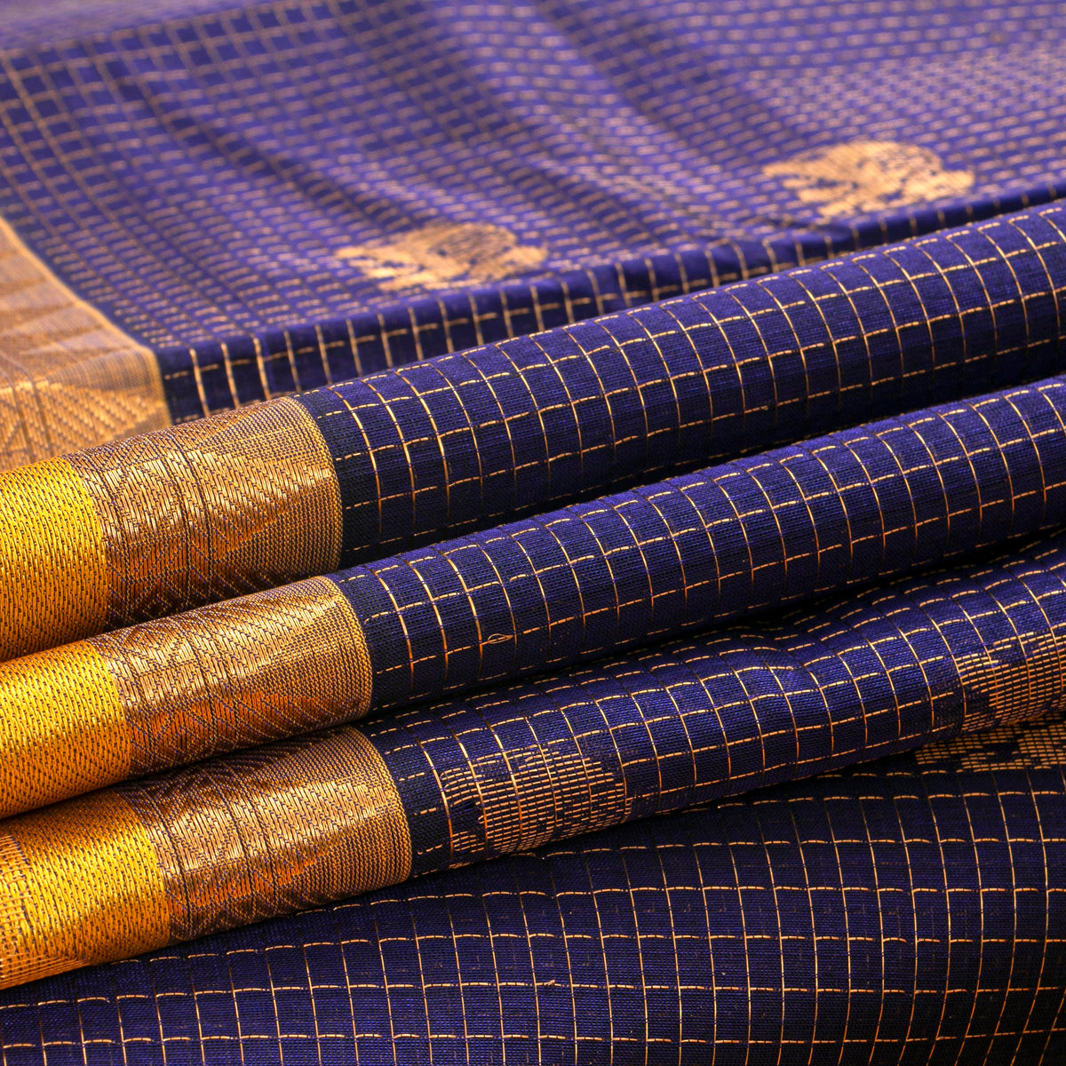Blue And Yellow Kanchi Silk Cotton Saree For Festive Wear VP SC 294