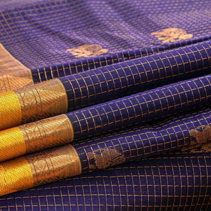 Blue And Yellow Kanchi Silk Cotton Saree For Festive Wear VP SC 294