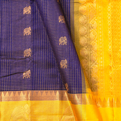 Blue And Yellow Kanchi Silk Cotton Saree For Festive Wear VP SC 294