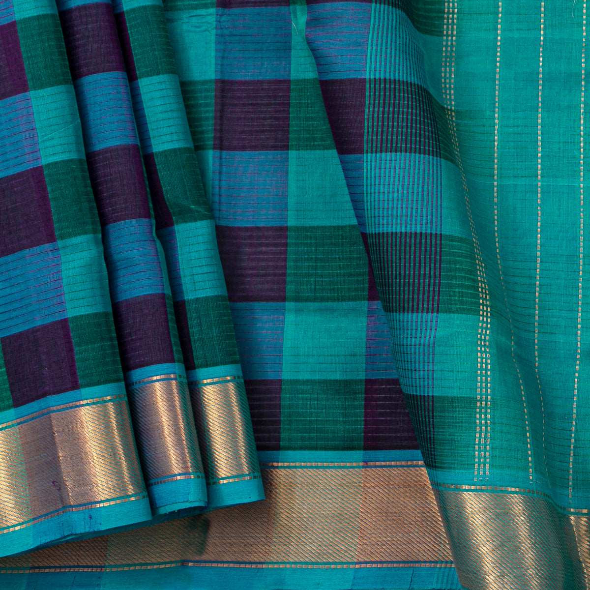 Multi Colour Checks Kanchi Silk Cotton Saree For Festive Wear VP SC 270