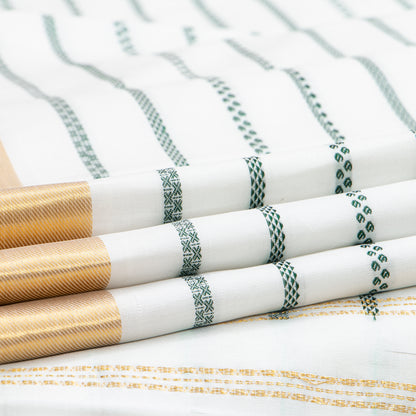 White Kanchipuram Silk Saree With Veldhari Stripes For Office Wear PV ABI 50991