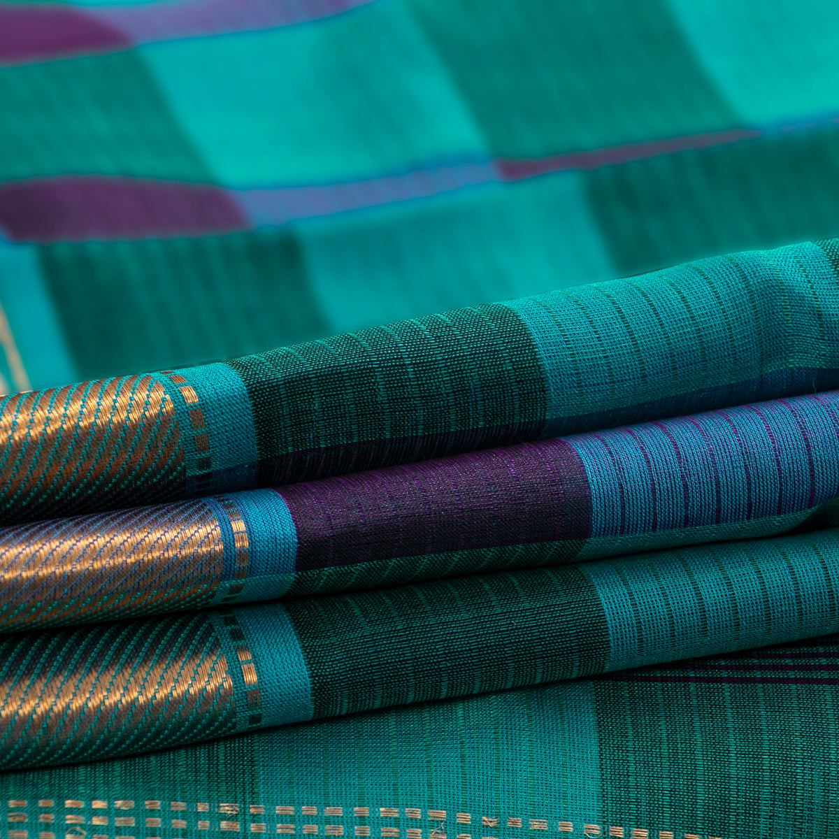 Multi Colour Checks Kanchi Silk Cotton Saree For Festive Wear VP SC 270