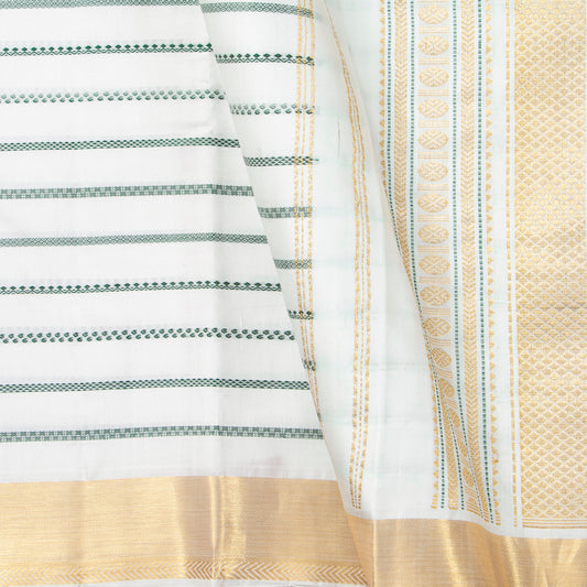 White Kanchipuram Silk Saree With Veldhari Stripes For Office Wear PV ABI 50991