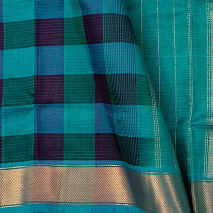 Multi Colour Checks Kanchi Silk Cotton Saree For Festive Wear VP SC 270