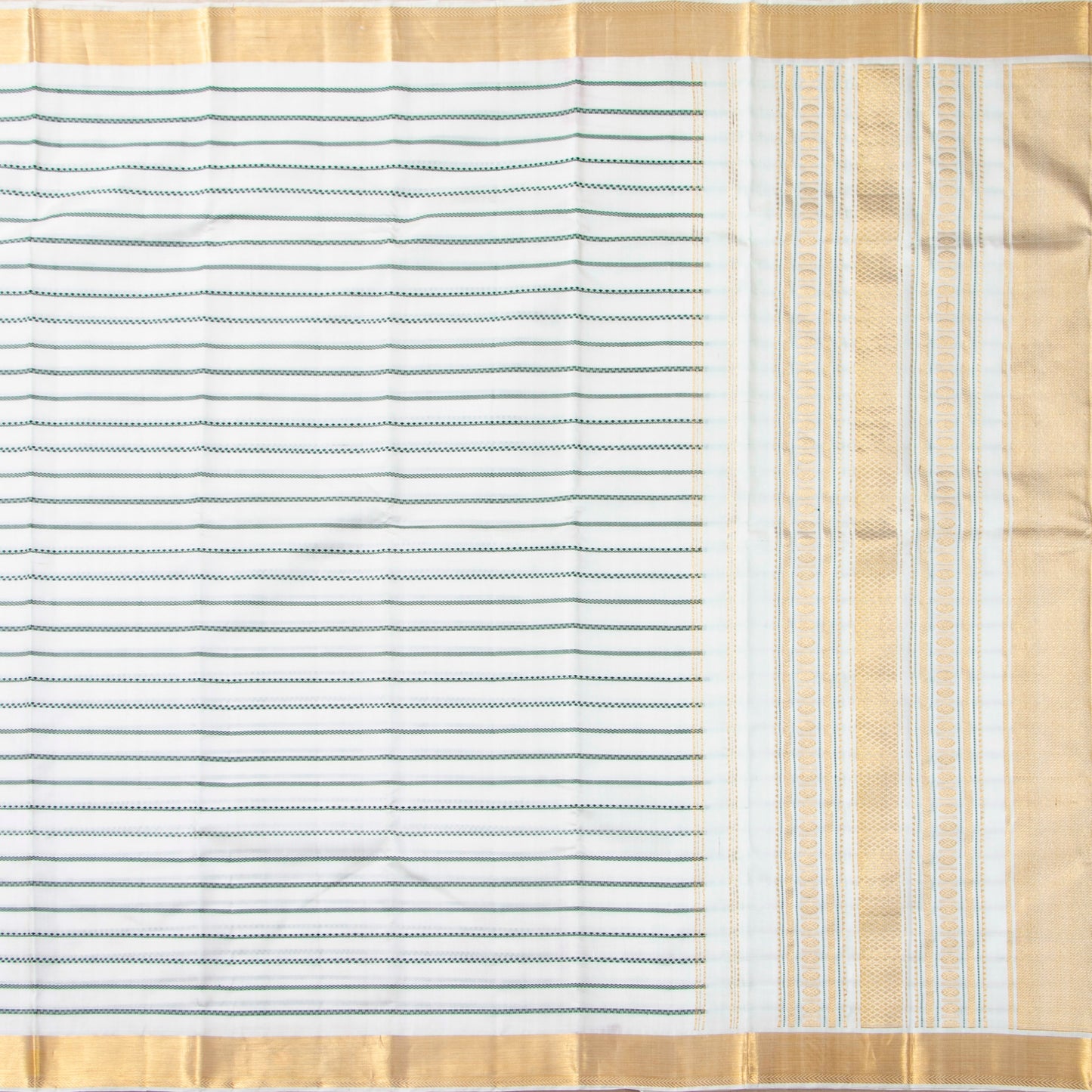 White Kanchipuram Silk Saree With Veldhari Stripes For Office Wear PV ABI 50991
