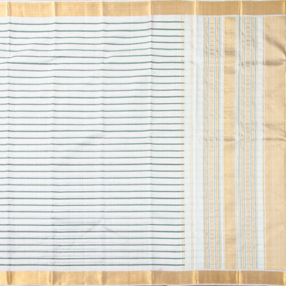 White Kanchipuram Silk Saree With Veldhari Stripes For Office Wear PV ABI 50991