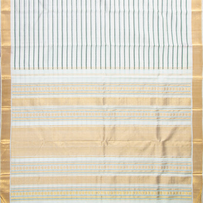 White Kanchipuram Silk Saree With Veldhari Stripes For Office Wear PV ABI 50991