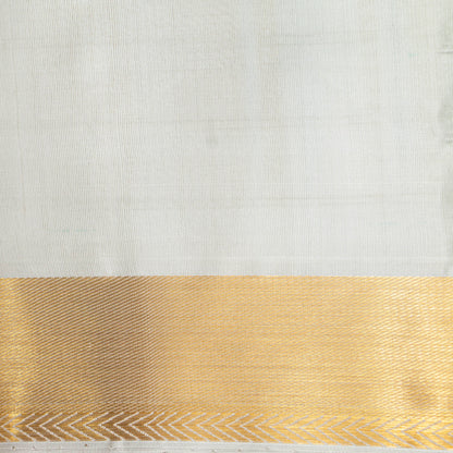 White Kanchipuram Silk Saree With Veldhari Stripes For Office Wear PV ABI 50991
