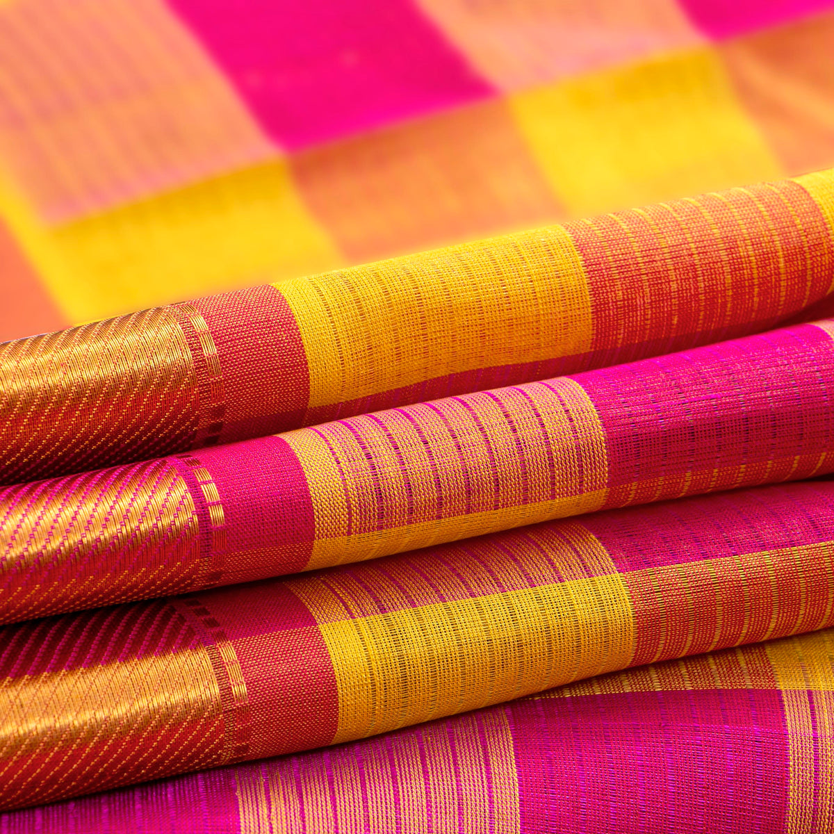 Multi Colour Checks Kanchi Silk Cotton Saree For Festive Wear VP SC 272