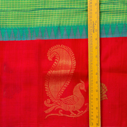 Green And Red Kanchi Silk Cotton Saree For Festive Wear VP SC 295