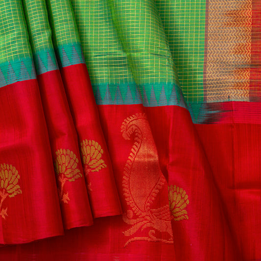Green And Red Kanchi Silk Cotton Saree For Festive Wear VP SC 295