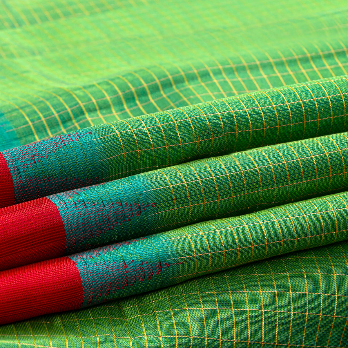 Green And Red Kanchi Silk Cotton Saree For Festive Wear VP SC 295