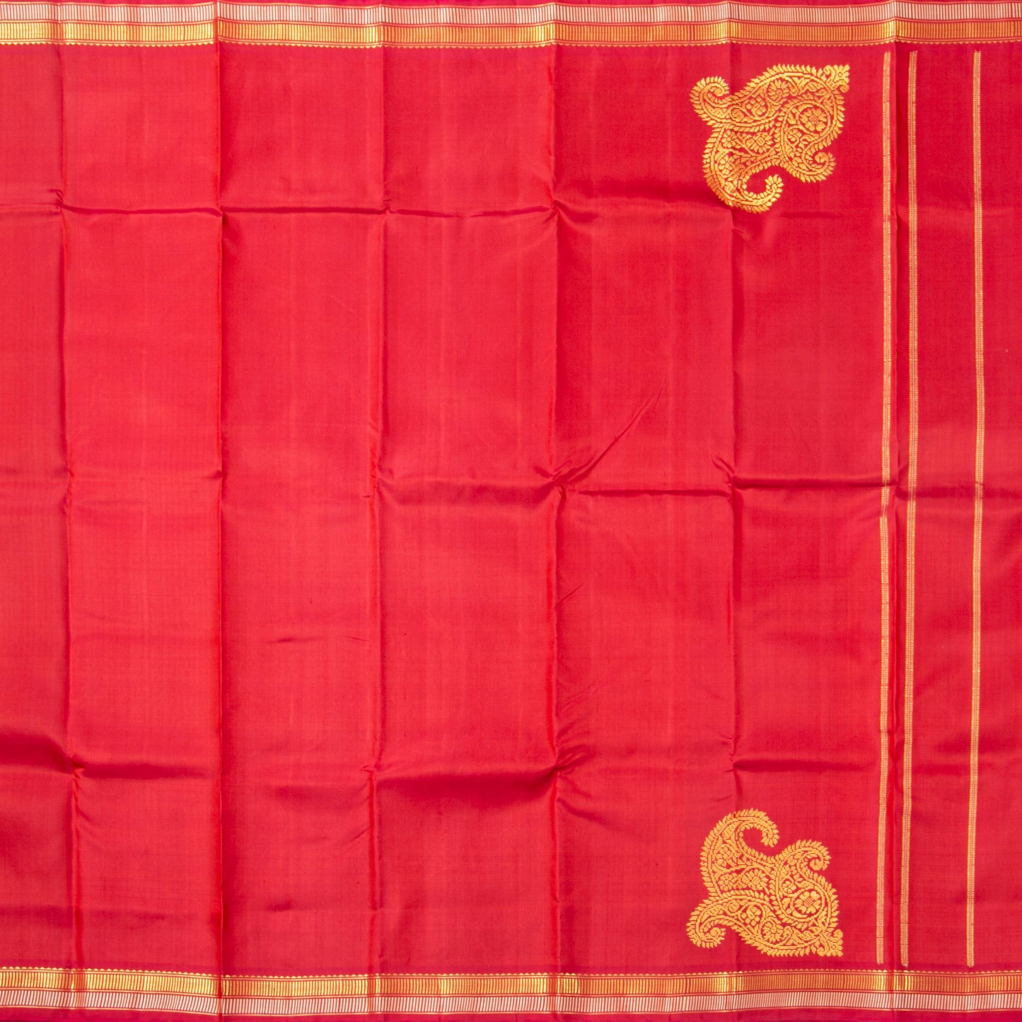 Red Kanchipuram Silk Saree With A Paisley Corner For Festive Wear PV ABI 452