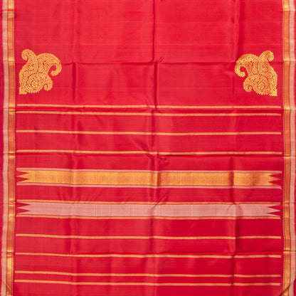Red Kanchipuram Silk Saree With A Paisley Corner For Festive Wear PV ABI 452