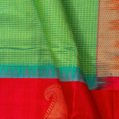 Green And Red Kanchi Silk Cotton Saree For Festive Wear VP SC 295