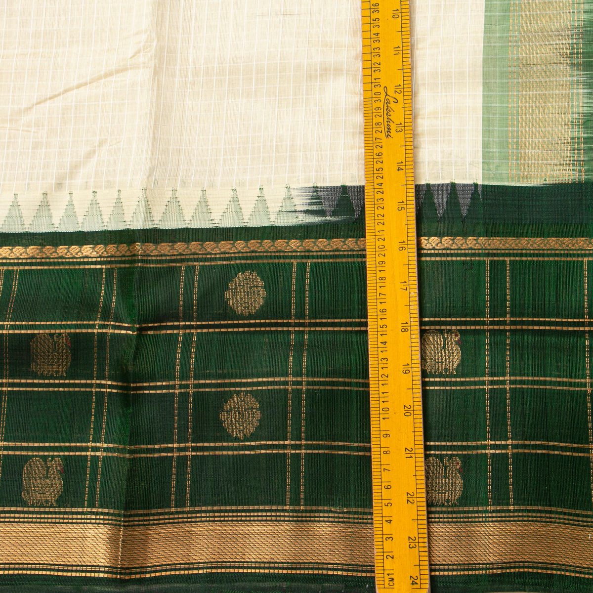 Off White And Green Kanchi Silk Cotton Saree For Festive Wear VP SC 249