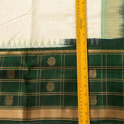 Off White And Green Kanchi Silk Cotton Saree For Festive Wear VP SC 249