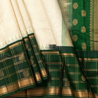 Off White And Green Kanchi Silk Cotton Saree For Festive Wear VP SC 249