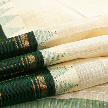Off White And Green Kanchi Silk Cotton Saree For Festive Wear VP SC 249