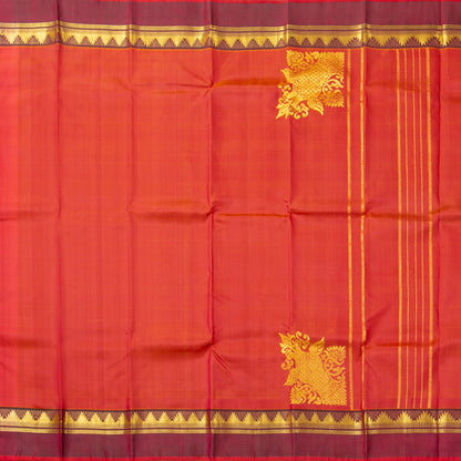 Orange Kanchipuram Silk Saree With Corner Ganda Berunda Motif For Festive Wear PV ABI 453