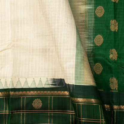 Off White And Green Kanchi Silk Cotton Saree For Festive Wear VP SC 249