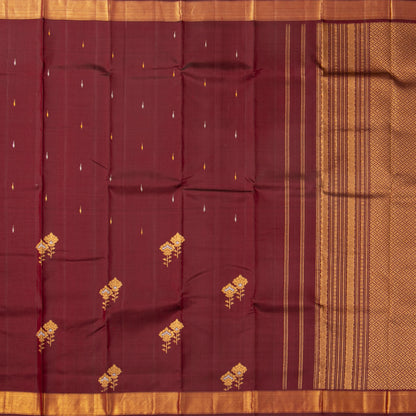 Maroon Kanchipuram Silk Saree WIth Silver And Gold Zari For Festive Wear PV ABI 458
