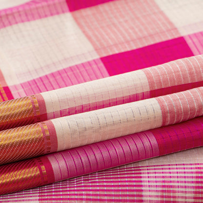 Multi Colour Checks Kanchi Silk Cotton Saree For Festive Wear VP SC 275