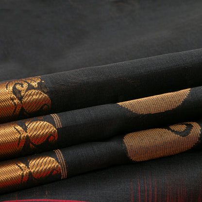 Black And Red Kanchi Silk Cotton Saree For Festive Wear VP SC 255