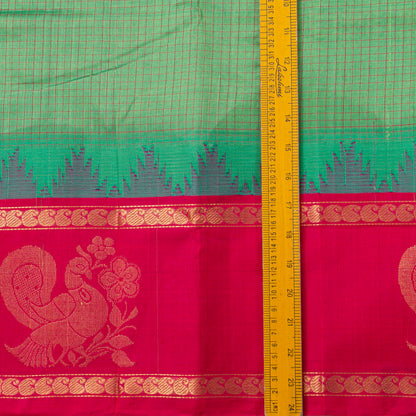 Green And Pink Kanchi Silk Cotton Saree For Festive Wear VP SC 253