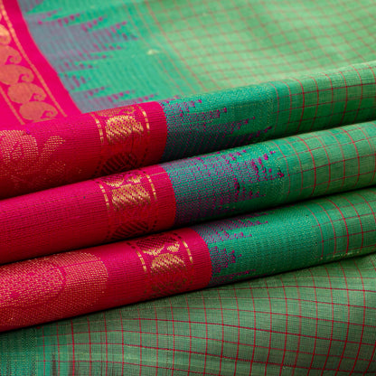 Green And Pink Kanchi Silk Cotton Saree For Festive Wear VP SC 253