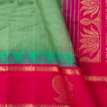 Green And Pink Kanchi Silk Cotton Saree For Festive Wear VP SC 253
