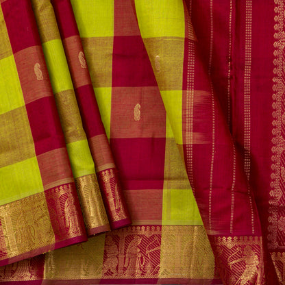 Multi Colour Checks Kanchi Silk Cotton Saree For Festive Wear VP SC 252