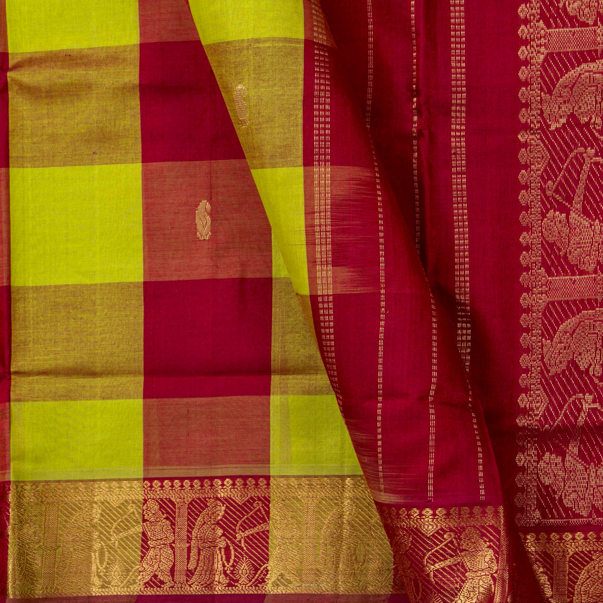 Multi Colour Checks Kanchi Silk Cotton Saree For Festive Wear VP SC 252