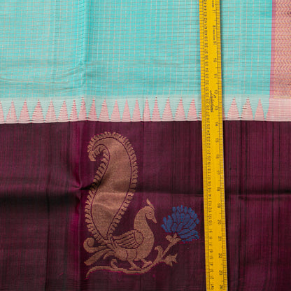 Blue And Wine Kanchi Silk Cotton Saree For Festive Wear VP SC 297