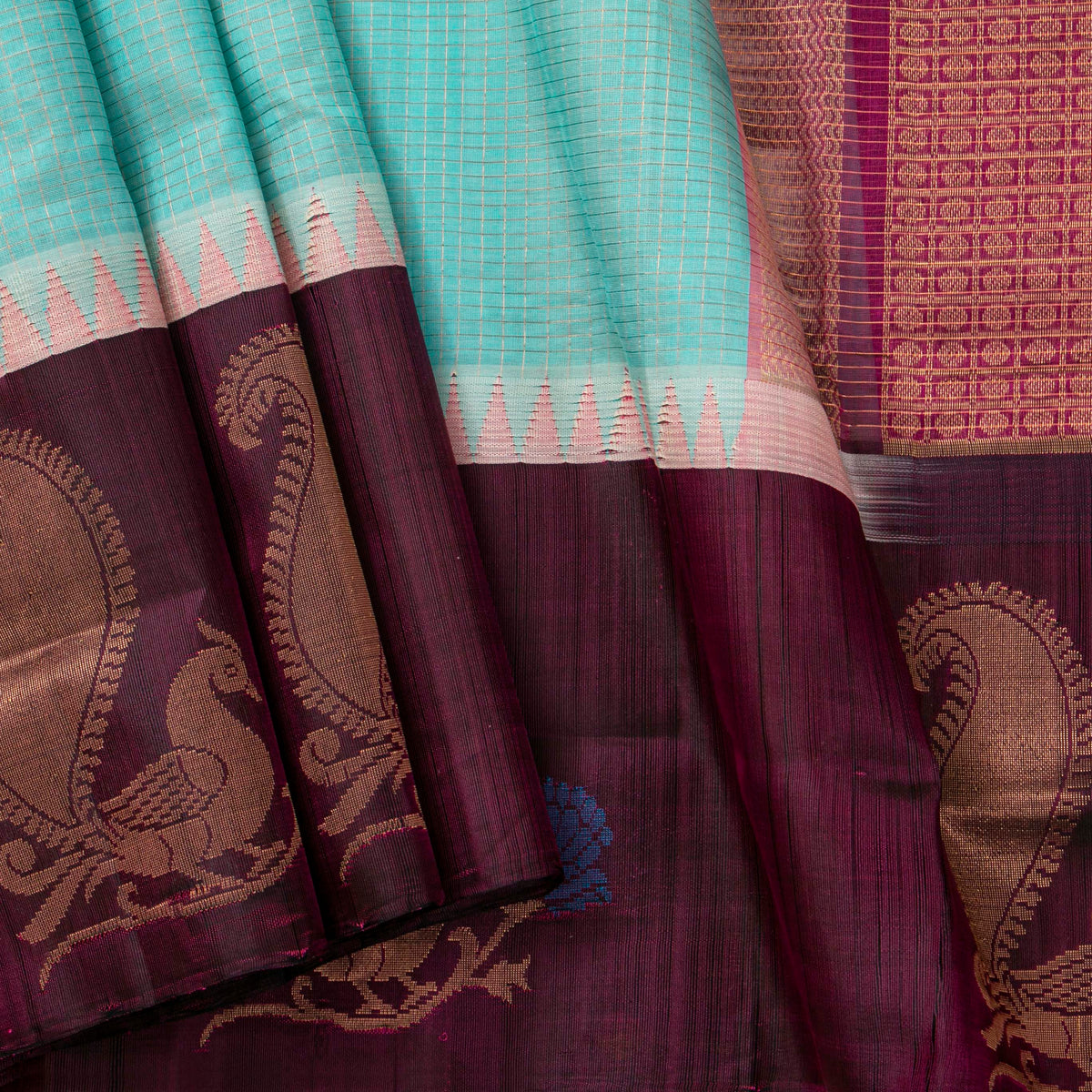Blue And Wine Kanchi Silk Cotton Saree For Festive Wear VP SC 297