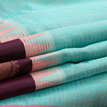 Blue And Wine Kanchi Silk Cotton Saree For Festive Wear VP SC 297