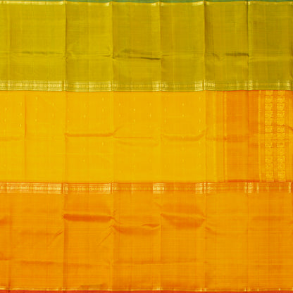Green, Yellow And Turmeric Mubbagam Kanchipuram Silk Saree For Festive Wear PV ABI 445