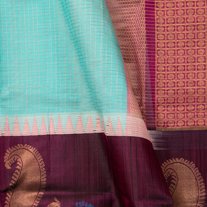 Blue And Wine Kanchi Silk Cotton Saree For Festive Wear VP SC 297
