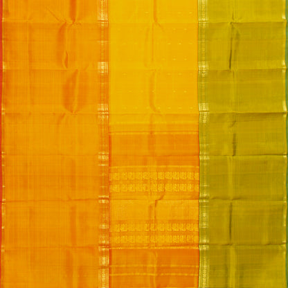 Green, Yellow And Turmeric Mubbagam Kanchipuram Silk Saree For Festive Wear PV ABI 445