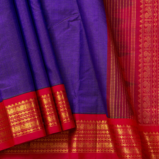 Violet And Red Kanchi Silk Cotton Saree For Festive Wear VP SC 190