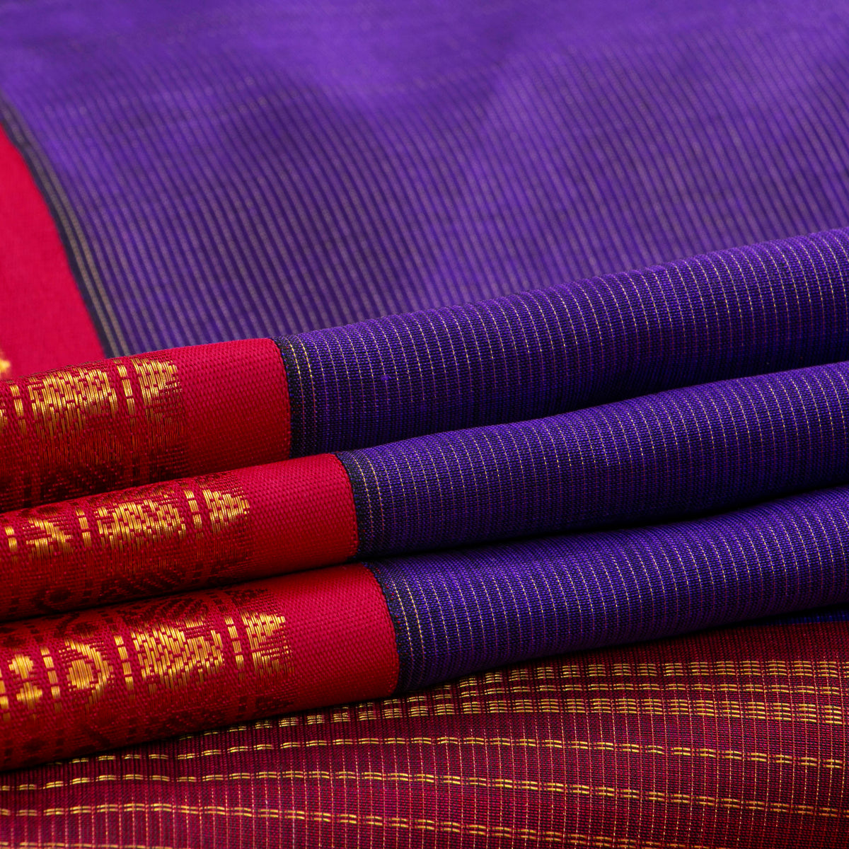 Violet And Red Kanchi Silk Cotton Saree For Festive Wear VP SC 190