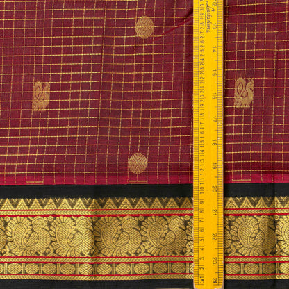 Maroon And Black Kanchi Silk Cotton Saree For Festive Wear VP SC 185