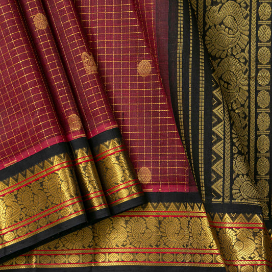Maroon And Black Kanchi Silk Cotton Saree For Festive Wear VP SC 185