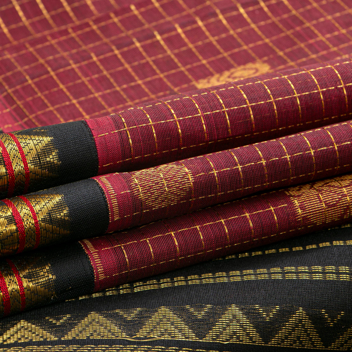 Maroon And Black Kanchi Silk Cotton Saree For Festive Wear VP SC 185