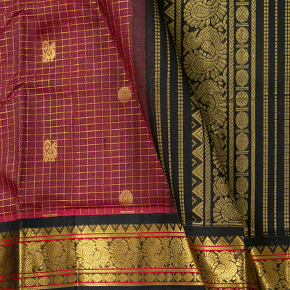 Maroon And Black Kanchi Silk Cotton Saree For Festive Wear VP SC 185